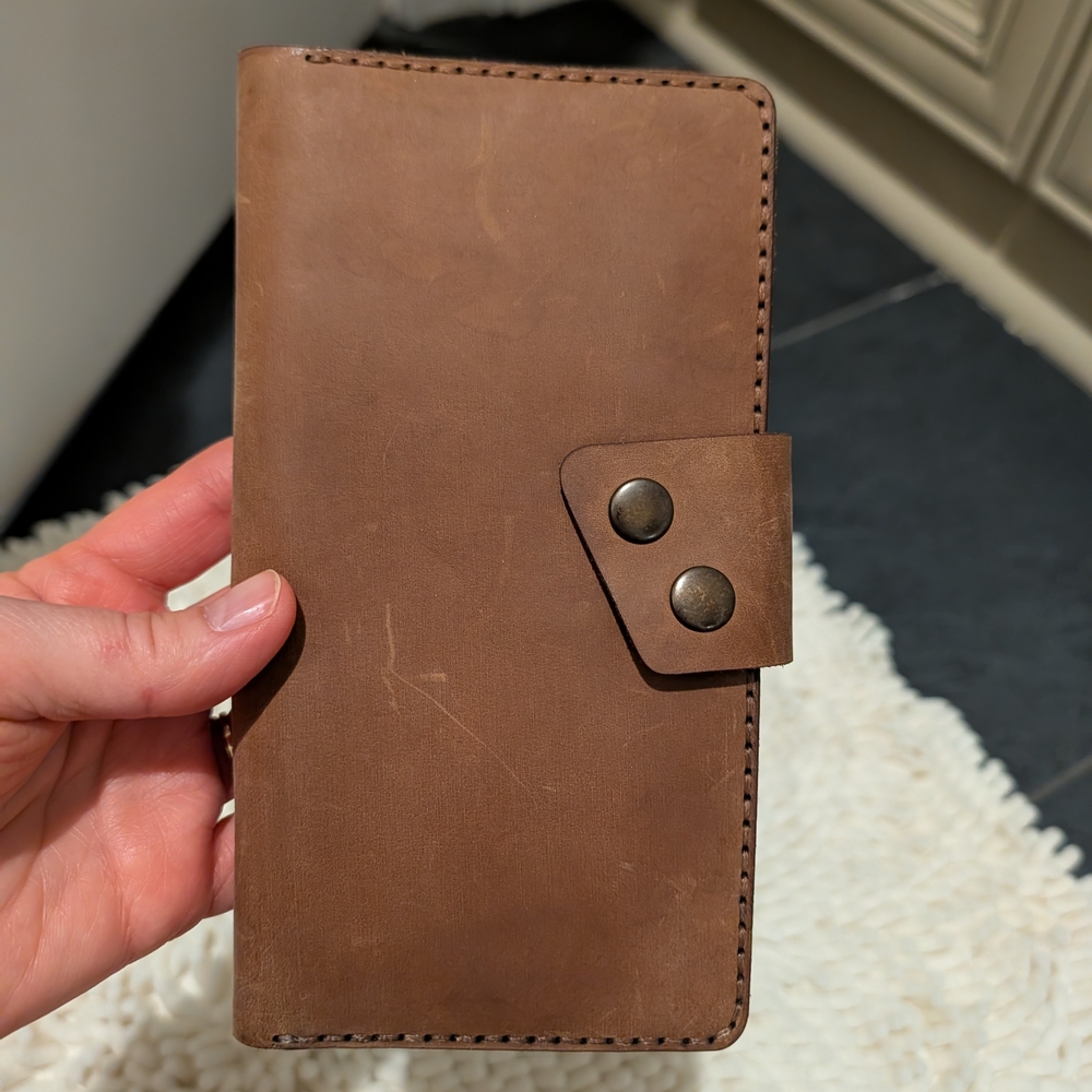 Brown Leather Wallet with Snap Closure